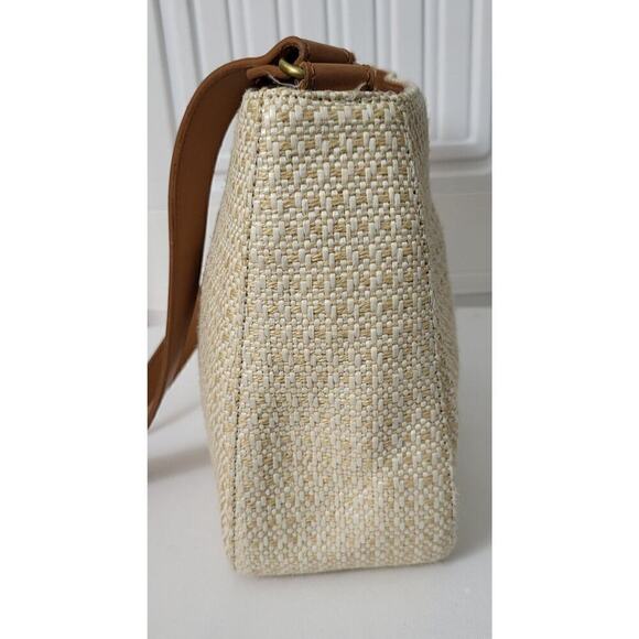 Fossil Beige Woven Shoulder Handbag Purse - Picture 3 of 7